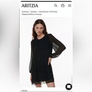 Wilfred Aritzia Black Pleated Chiffon Dress XS Long Sleeve Flowy